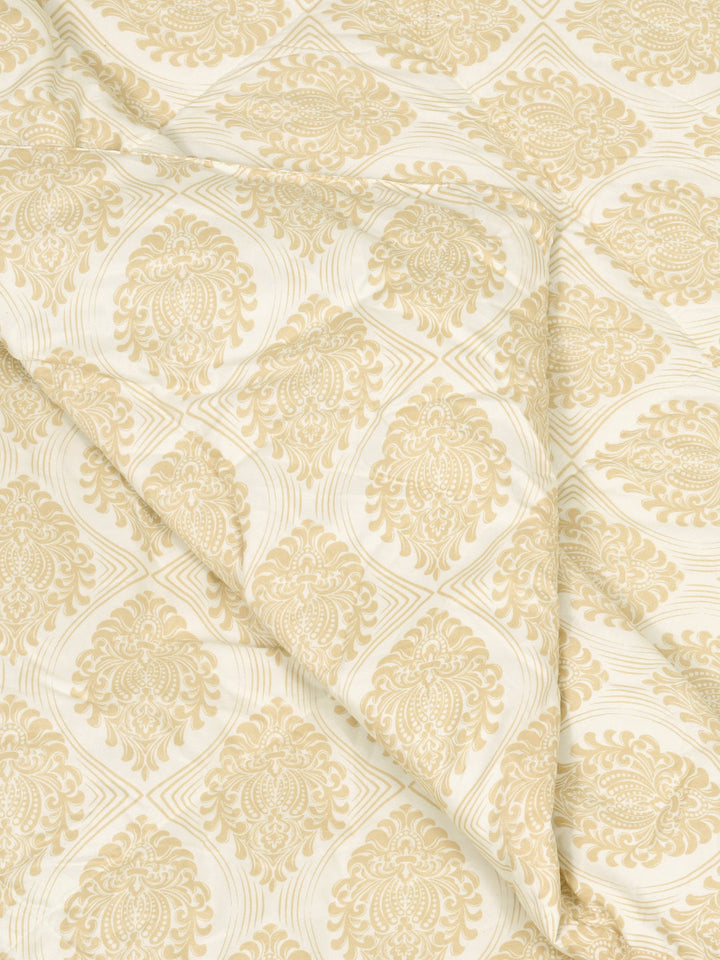 Off White and Yellow Double bed AC Printed Comforter
