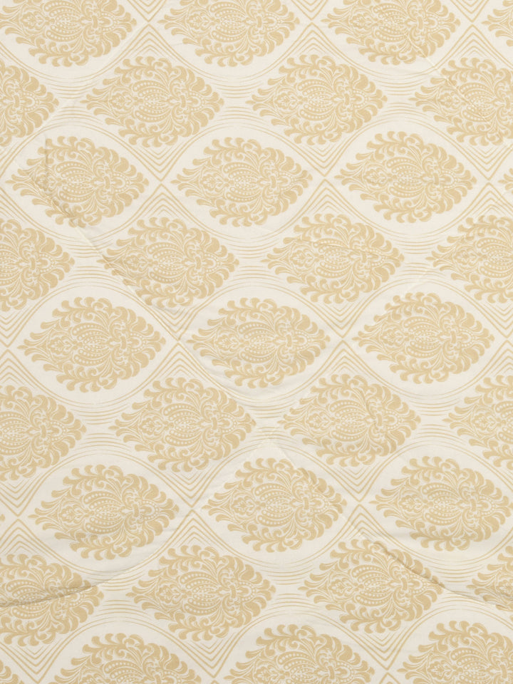Off White and Yellow Double bed AC Printed Comforter