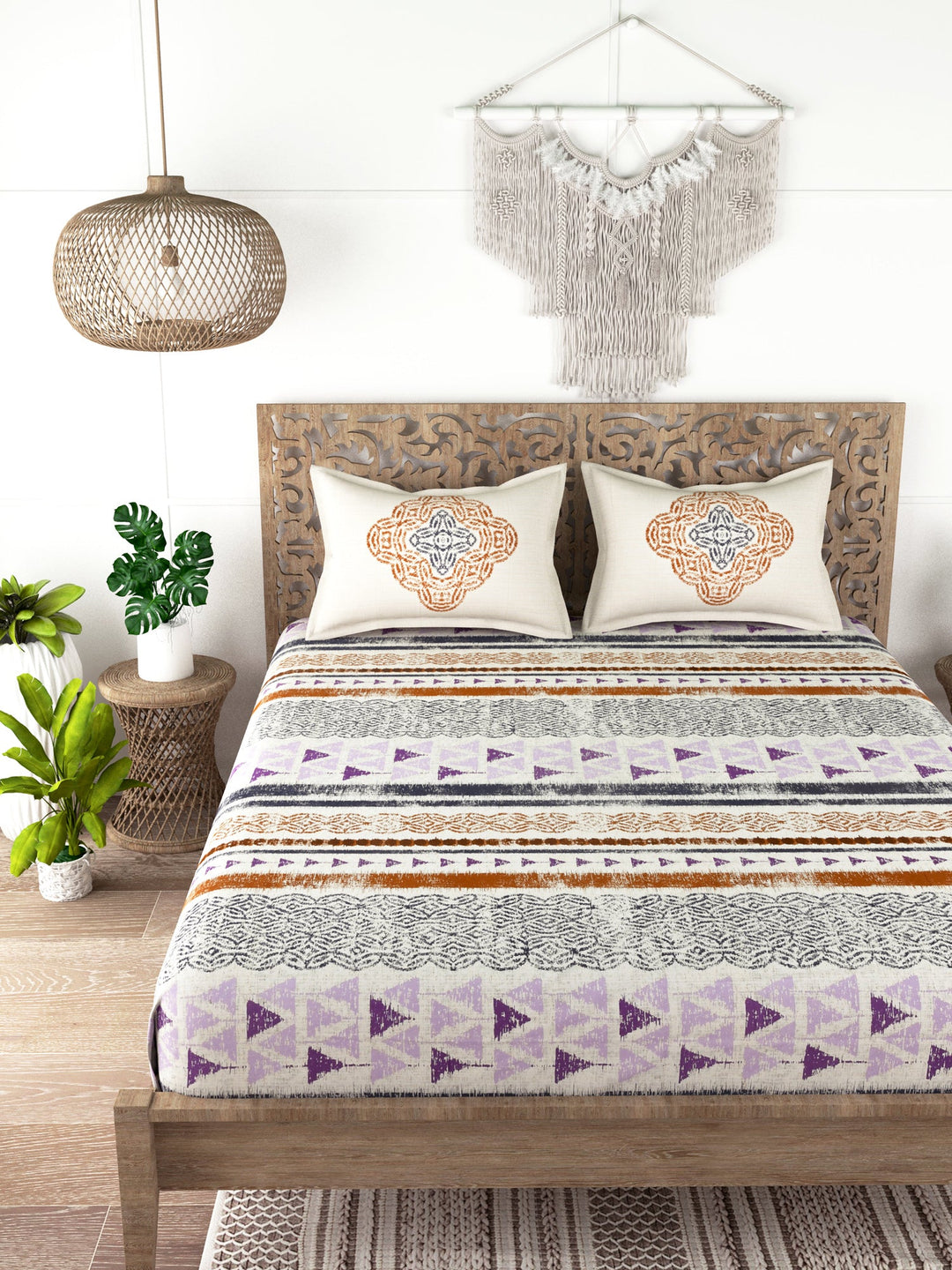 EVER HOME Printed 100%Cotton Super King Size Bedsheet Set for Double Bed