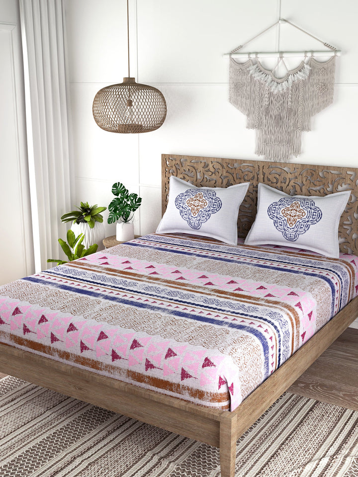 EVER HOME Printed 100%Cotton Super King Size Bedsheet Set for Double Bed