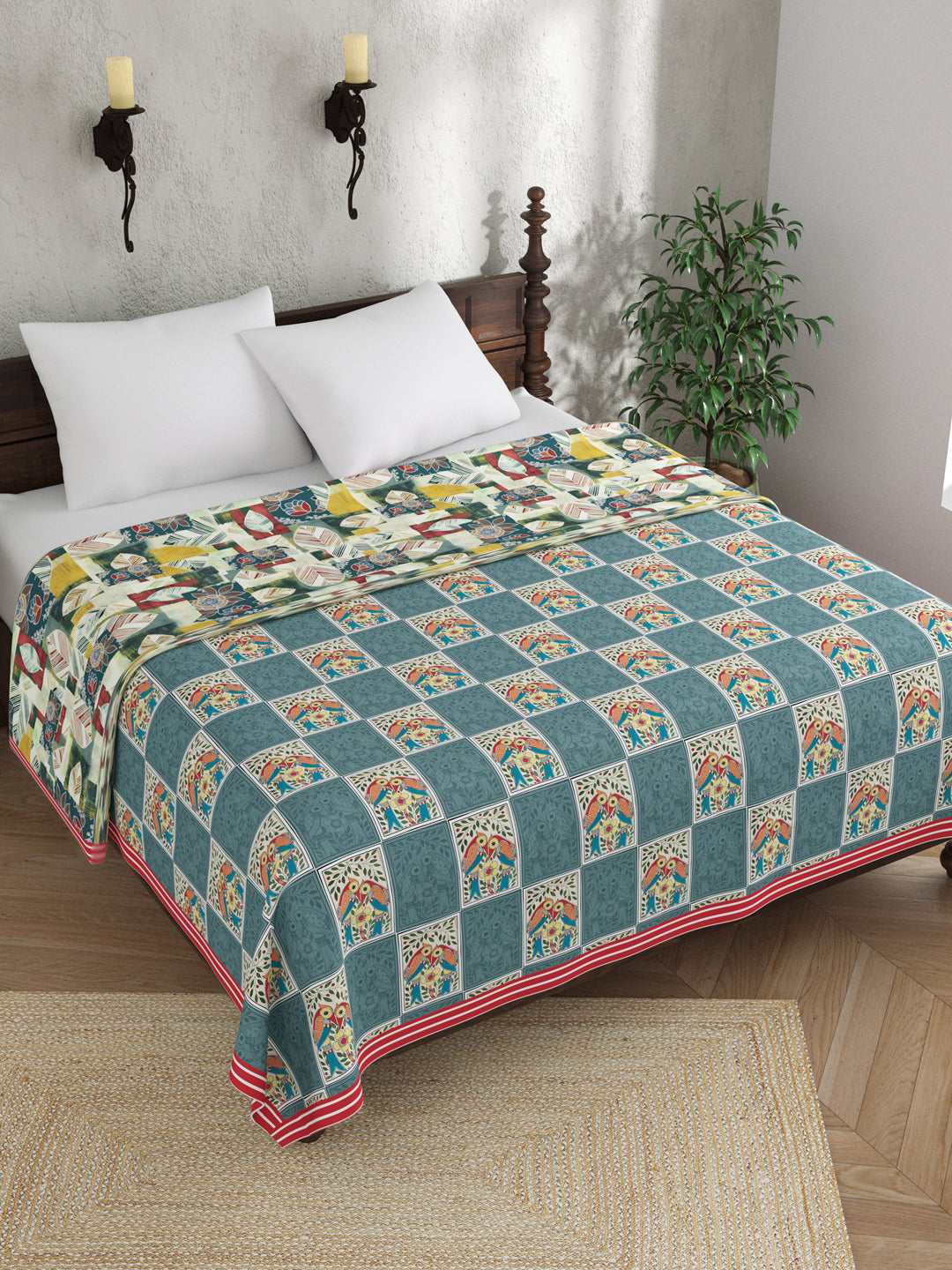 Blue Colour Ethnic Motif AC Room 120 GSM Double Bed Dohar