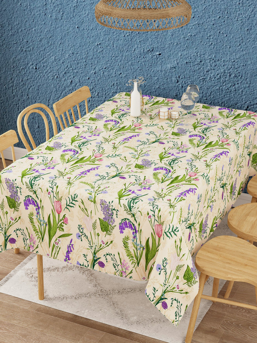 Botanical Print Off White Cotton Table Cover