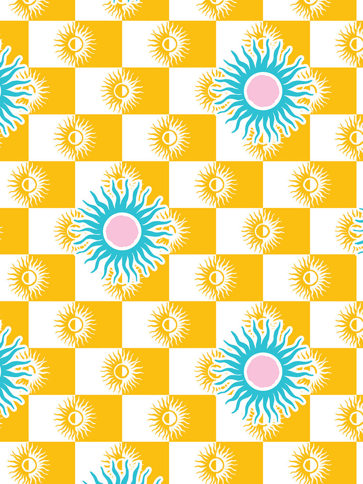 Yellow and Blue Geometric Print 6 Seater Table Cover