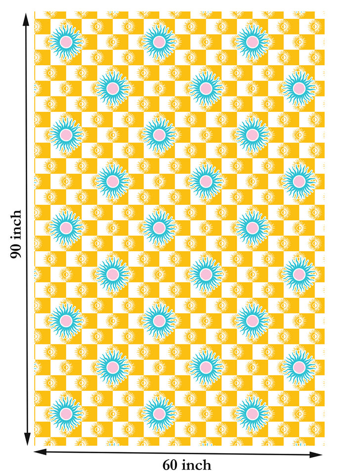 Yellow and Blue Geometric Print 6 Seater Table Cover