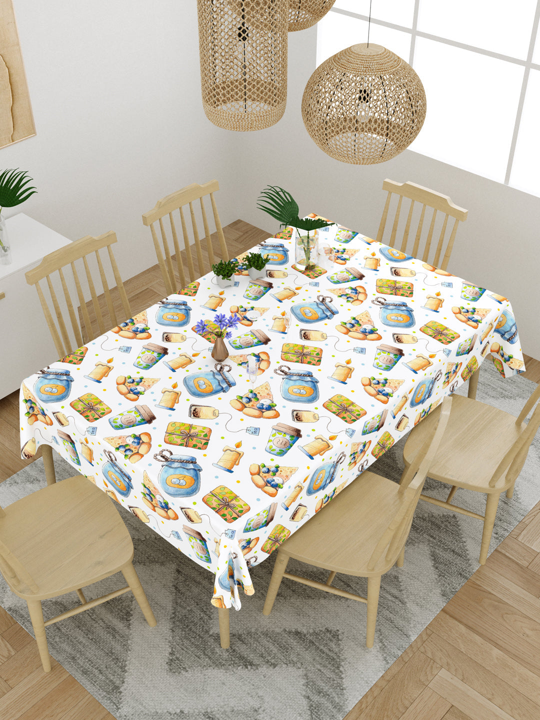 Food Items Print Multi Colored 6 Seater Table Cover