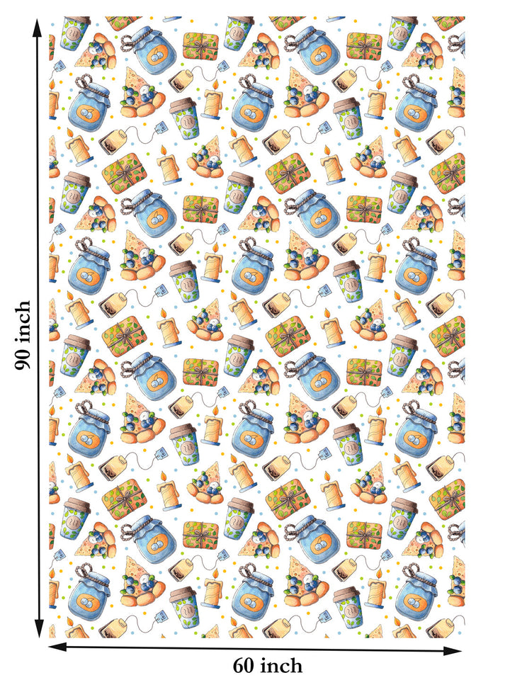 Food Items Print Multi Colored 6 Seater Table Cover