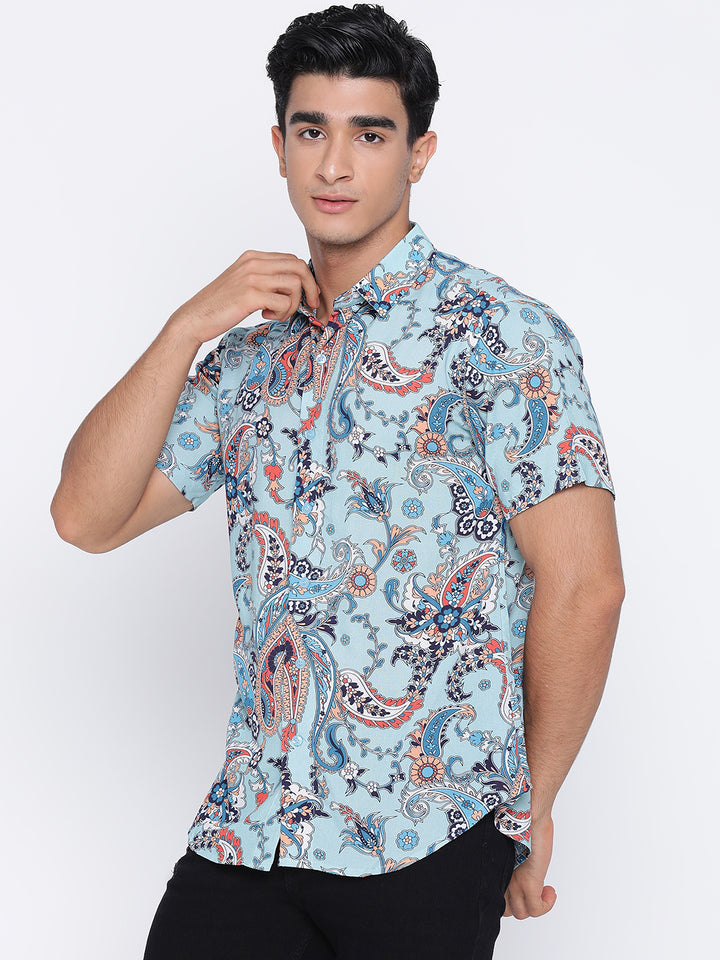 Blue Paisley Print Shirt