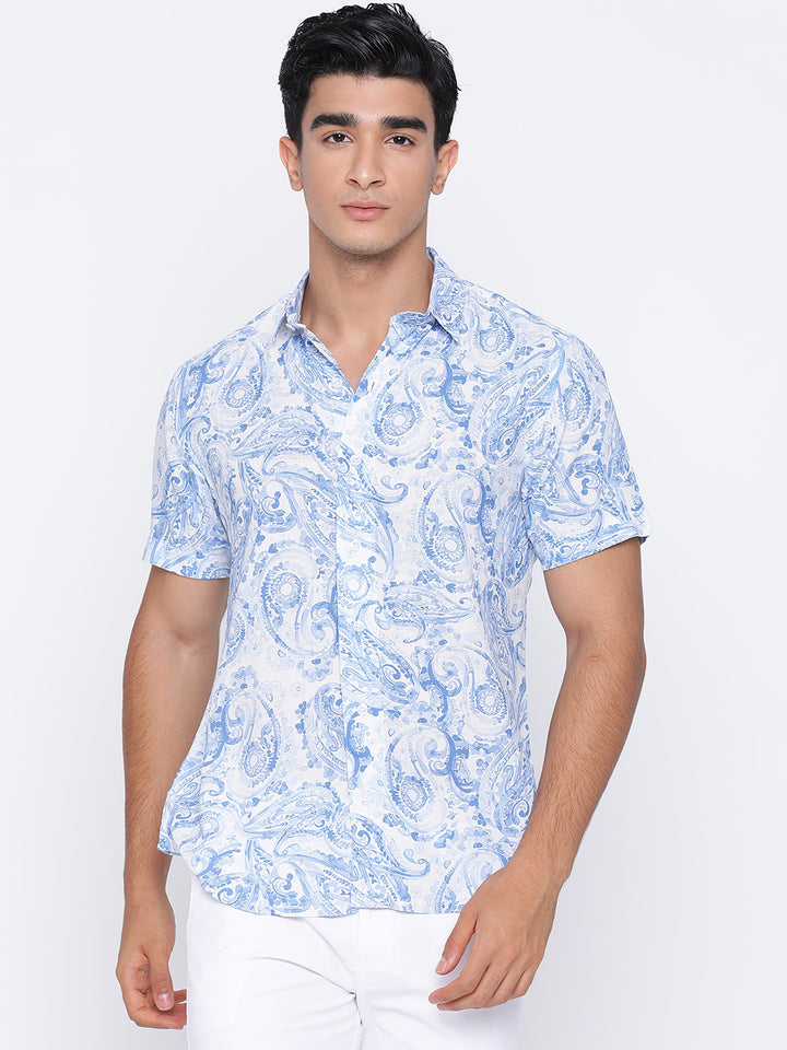 Blue Paisly Water Colour Print Shirt