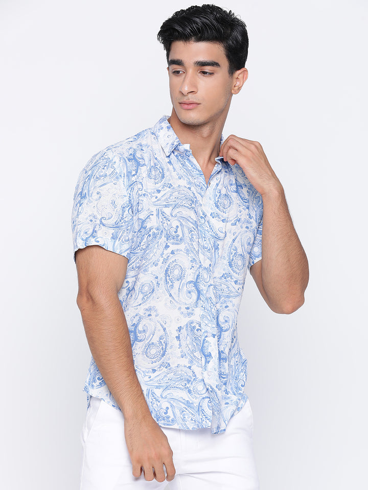 Blue Paisly Water Colour Print Shirt