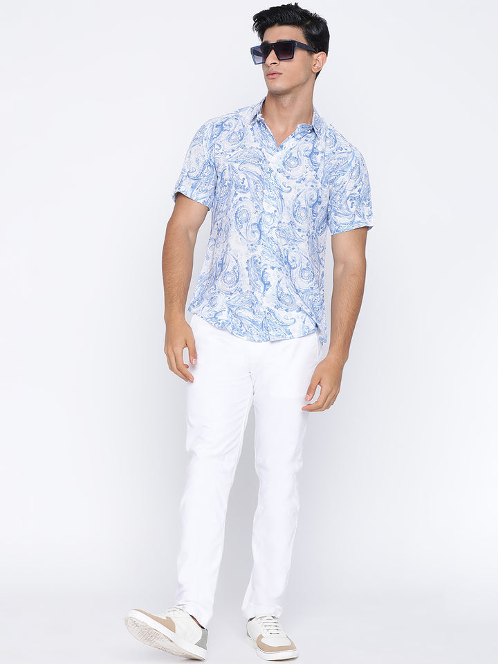 Blue Paisly Water Colour Print Shirt