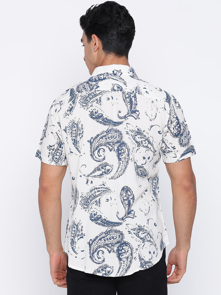 White Paisley Print Shirt