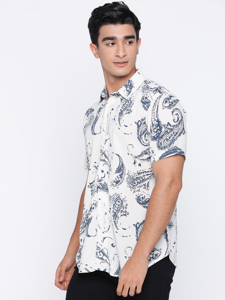 White Paisley Print Shirt
