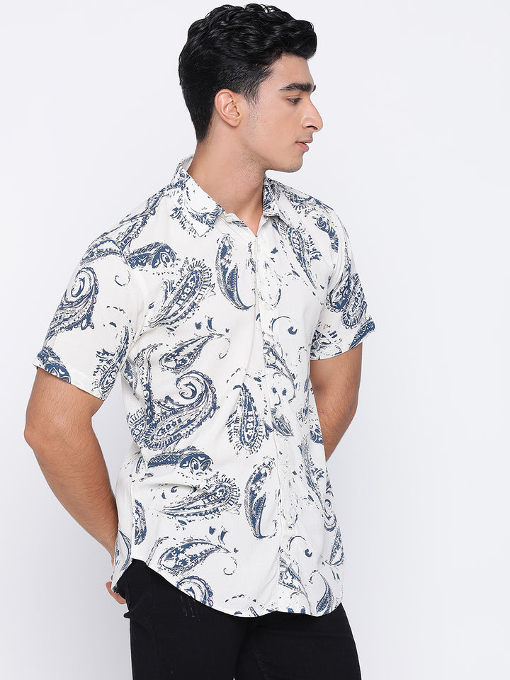White Paisley Print Shirt