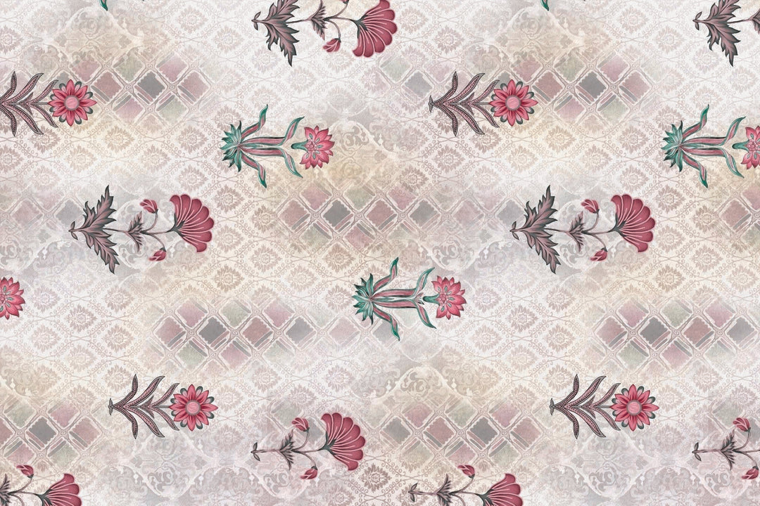 8 Pc Pink & Off White Digital Print Pure Cotton Diwan Set