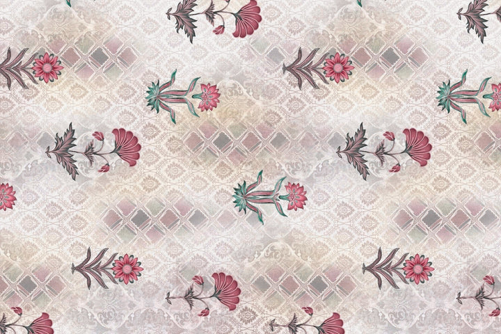 8 Pc Pink & Off White Digital Print Pure Cotton Diwan Set