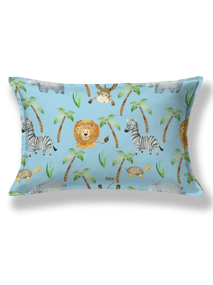 Blue Jungle Safari Conversational Print Kids Single Bedsheet