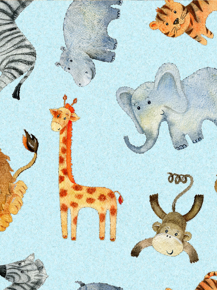 Blue Jungle Safari Conversational Print Kids Single Bedsheet
