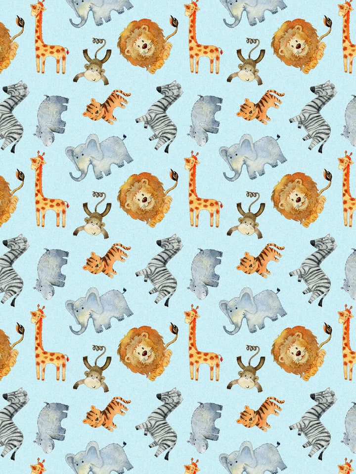 Blue Jungle Safari Conversational Print Kids Single Bedsheet