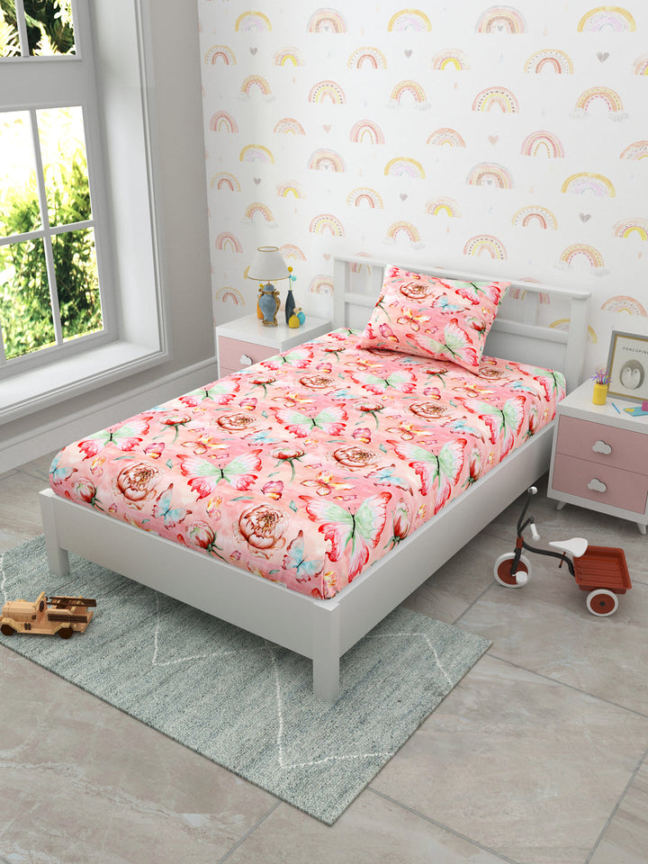 Pink Butterfly Print Kids Single Bedsheet