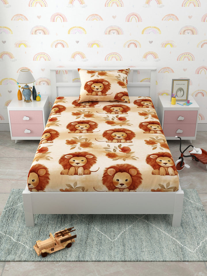 Brown Animal Print Kids Single Bedsheet