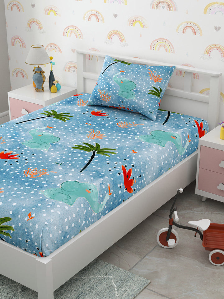 Playful Elephants romp through Whimsical Forest scene Print Kids Single Bedsheet