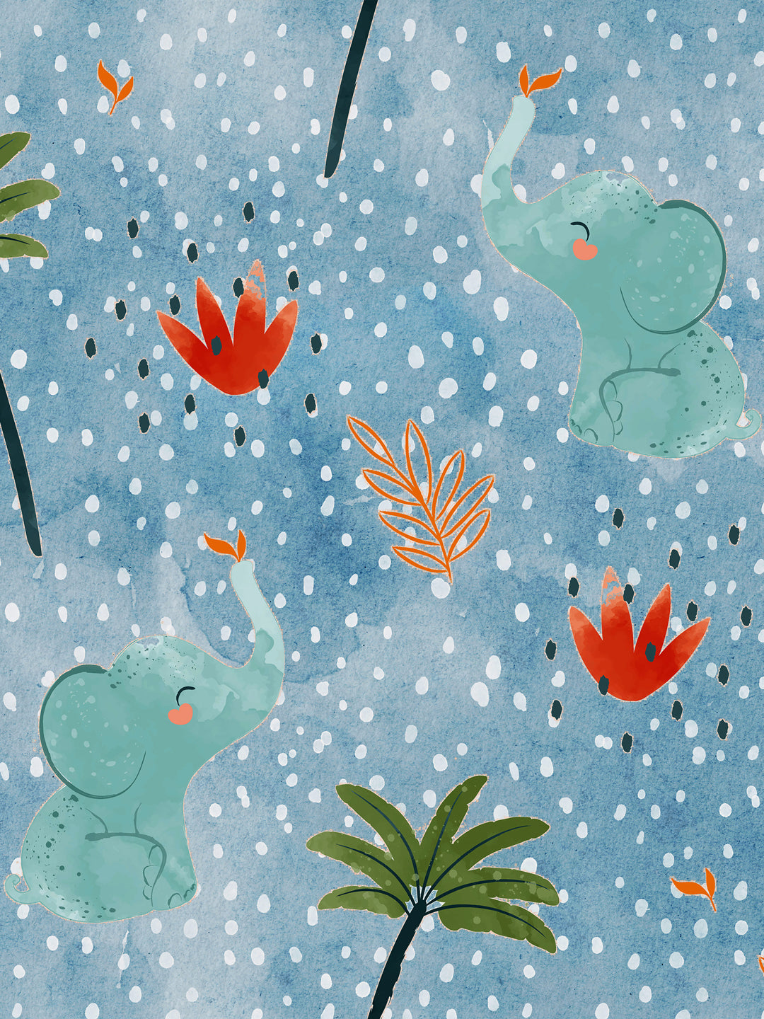 Playful Elephants romp through Whimsical Forest scene Print Kids Single Bedsheet