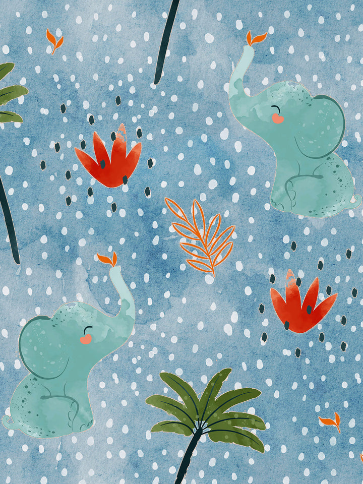 Playful Elephants romp through Whimsical Forest scene Print Kids Single Bedsheet