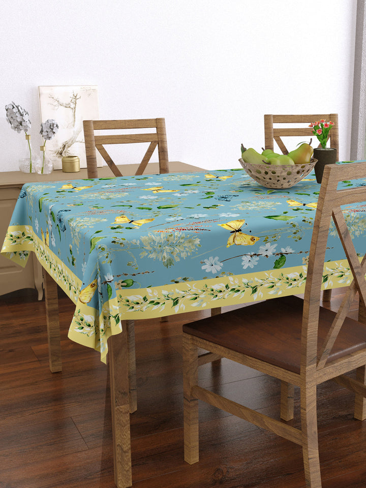 Blue & Yellow Botanical Print Rectangular 4 Seater Table Cover