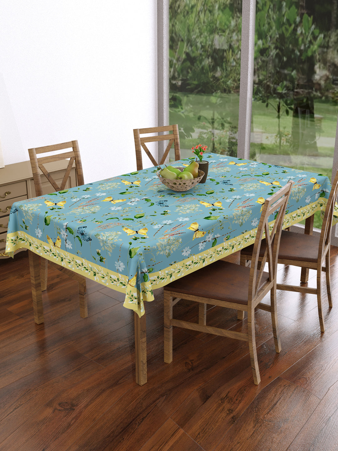 Blue & Yellow Botanical Print Rectangular 4 Seater Table Cover