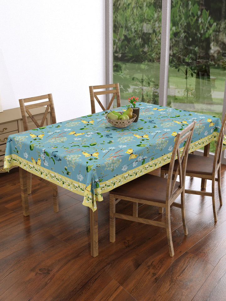 Blue & Yellow Botanical Print Rectangular 4 Seater Table Cover
