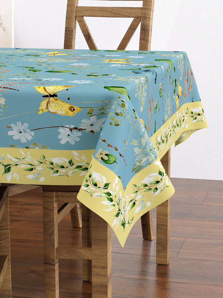 Blue & Yellow Botanical Print Rectangular 4 Seater Table Cover