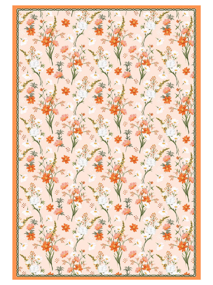 Orange Floral Print Rectangular 4 Seater Table Cover