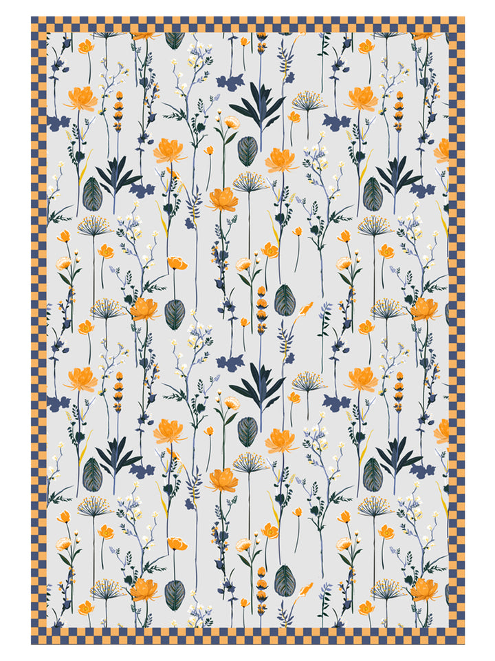 Grey & Orange Floral Rectangular 4 Seater Table Cover
