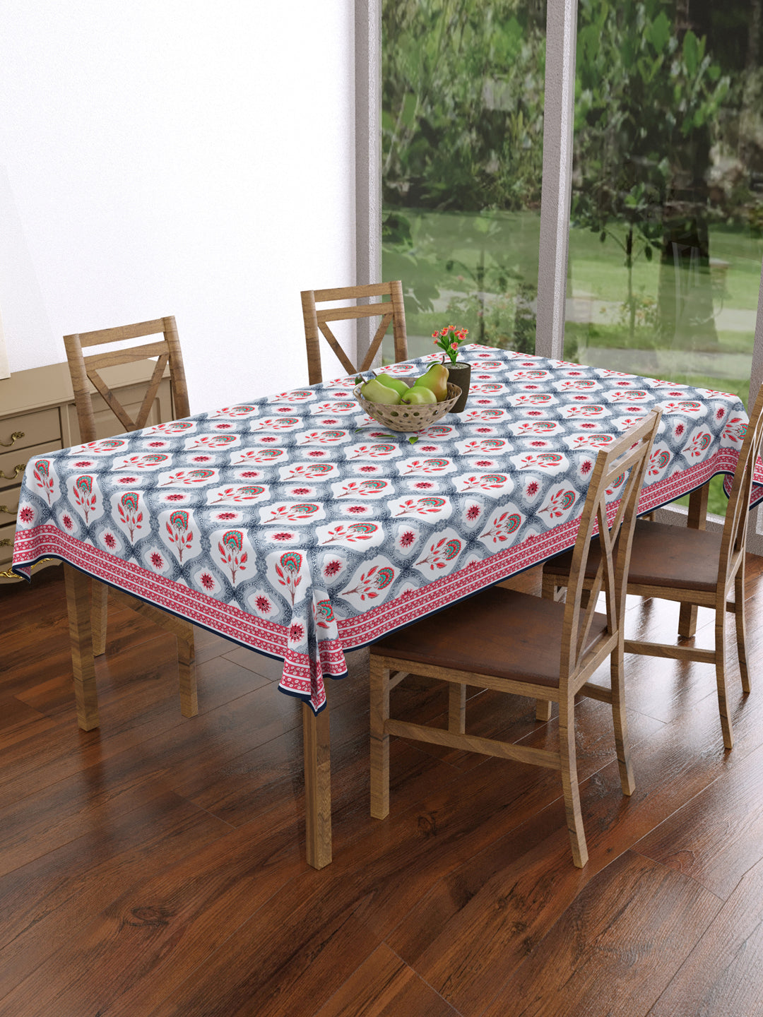 Pink & Grey Ethnic Rectangular 4 Seater Table Cover