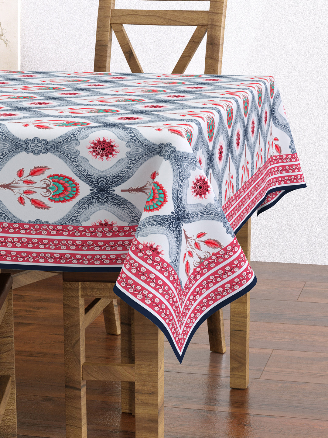 Pink & Grey Ethnic Rectangular 4 Seater Table Cover