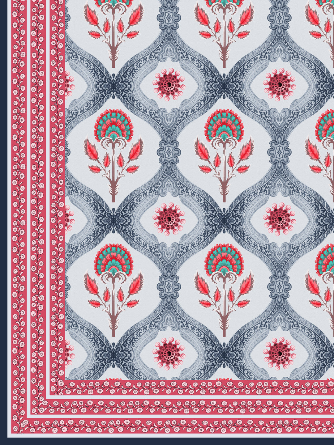 Pink & Grey Ethnic Rectangular 4 Seater Table Cover