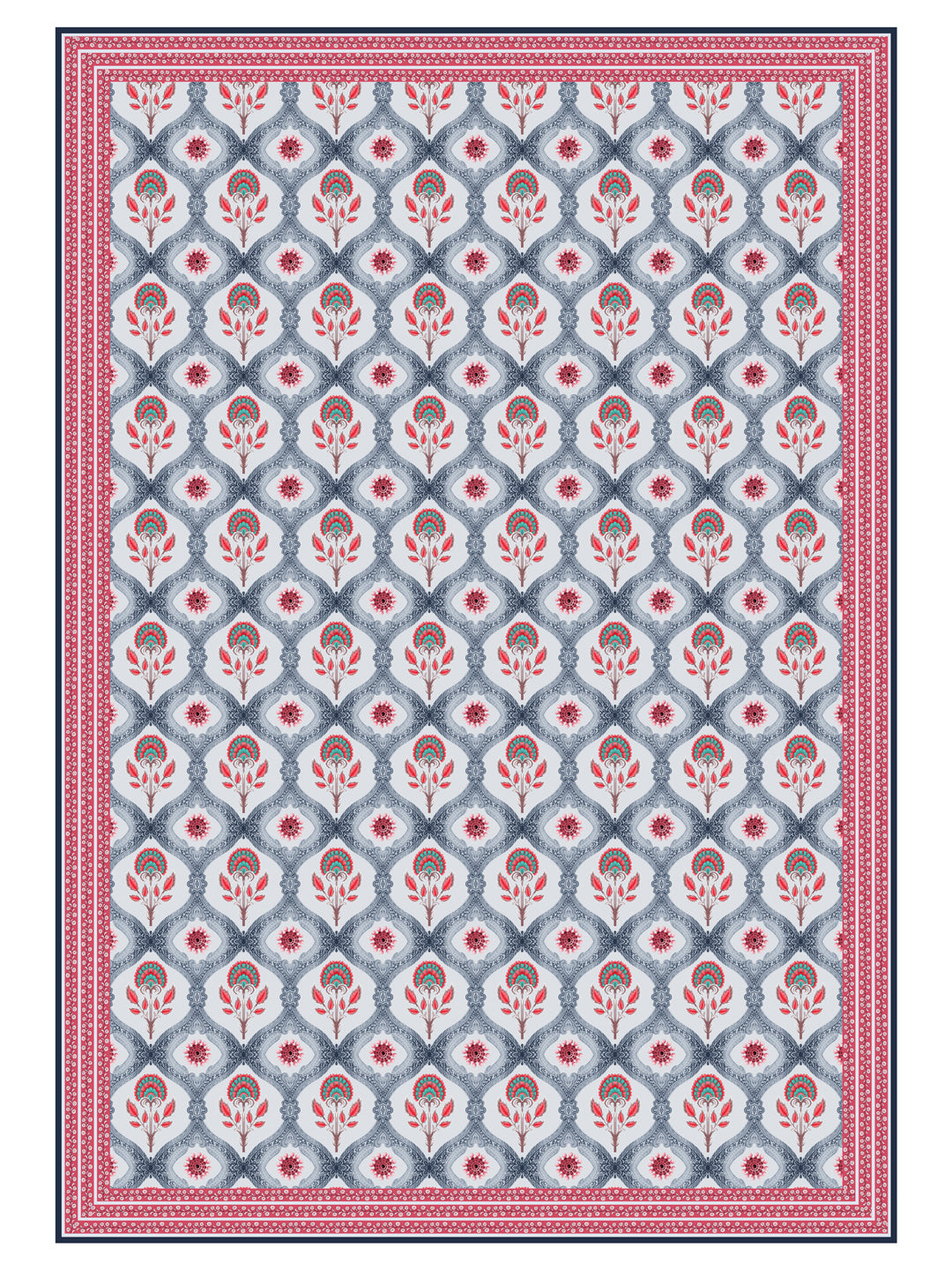 Pink & Grey Ethnic Rectangular 4 Seater Table Cover