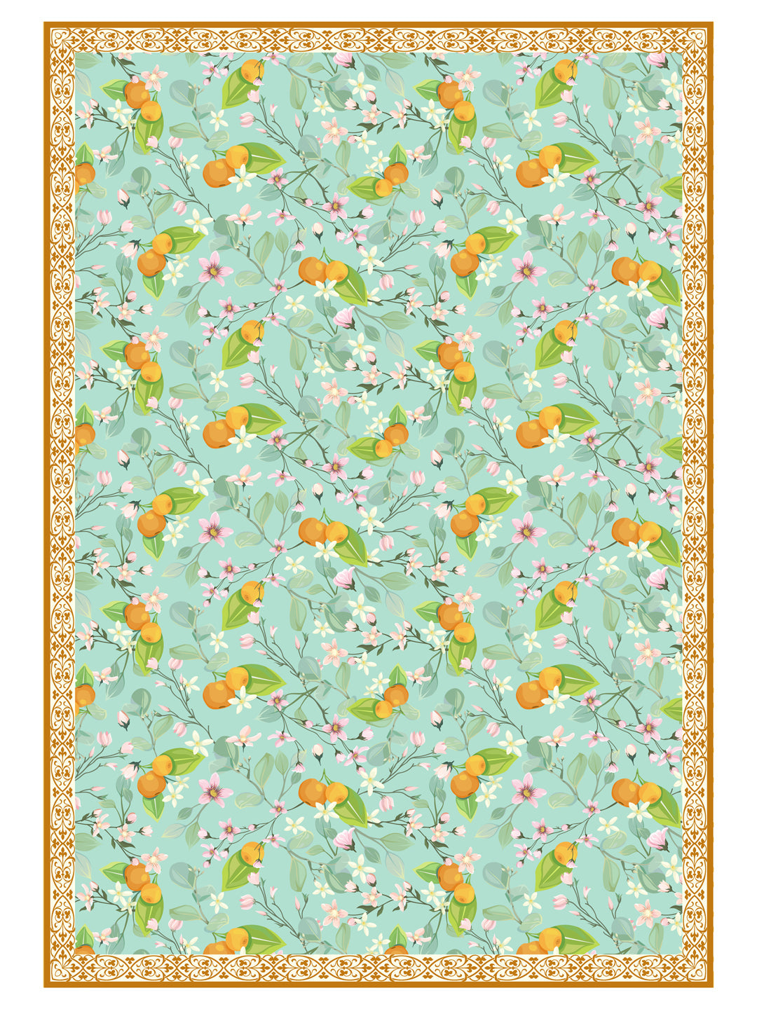 Turquoise and Orange Botanical Print 4 Seater Table Cover