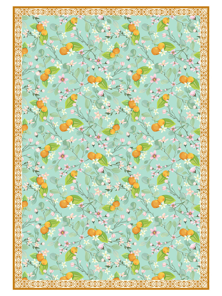 Turquoise and Orange Botanical Print 4 Seater Table Cover