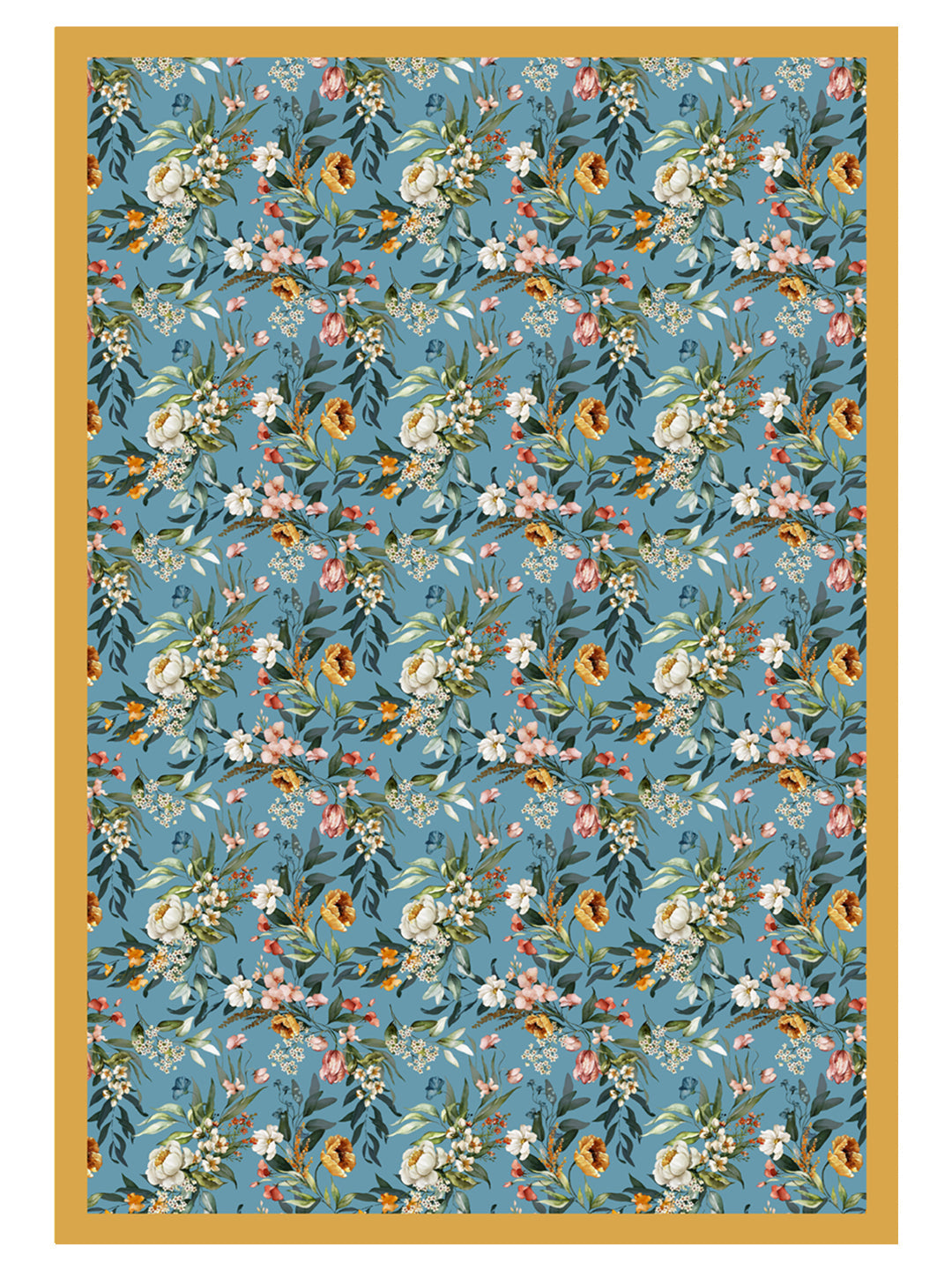 Blue Floral Print Rectangular 4 Seater Table Cover