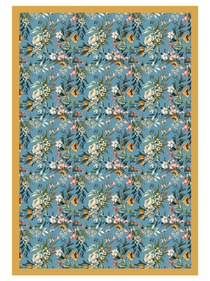Blue Floral Print Rectangular 4 Seater Table Cover