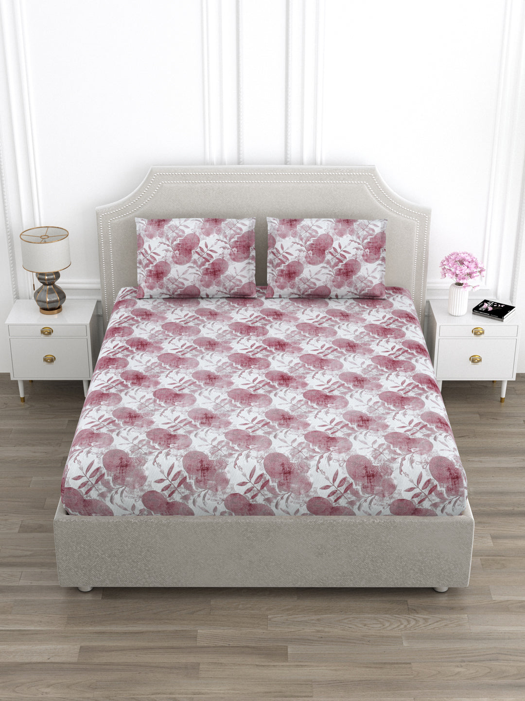 Pink Abstract Print King Size Bed Cotton Linen