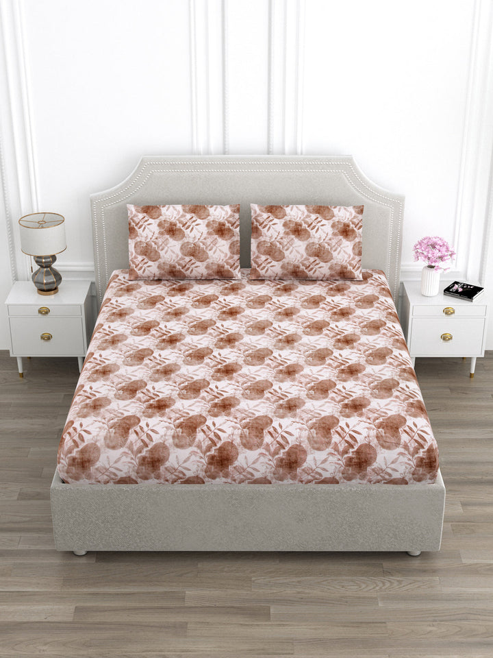 Brown Abstract Print King Size Bed Cotton Linen