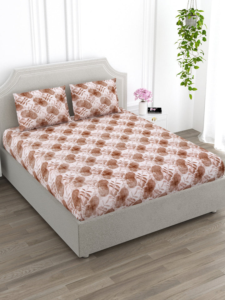 Brown Abstract Print King Size Bed Cotton Linen