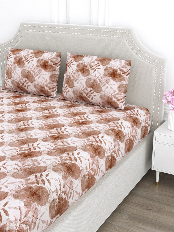 Brown Abstract Print King Size Bed Cotton Linen