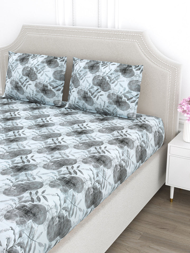 Blue & Grey Abstract Print King Size Bed Cotton Linen