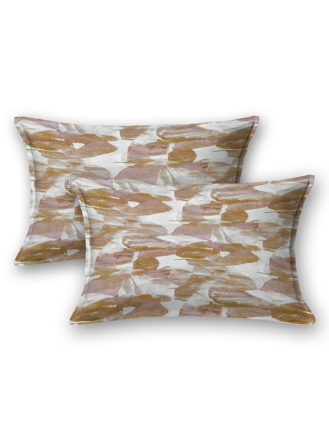 Brown & Pink Abstract Print King Size Bed Cotton Linen