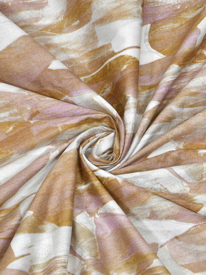 Brown & Pink Abstract Print King Size Bed Cotton Linen