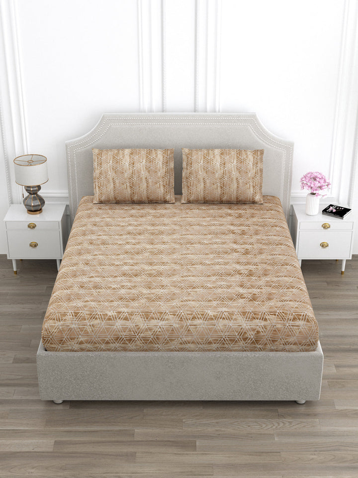 Brown Geometric Pattern Super King Size Cotton Bedsheet