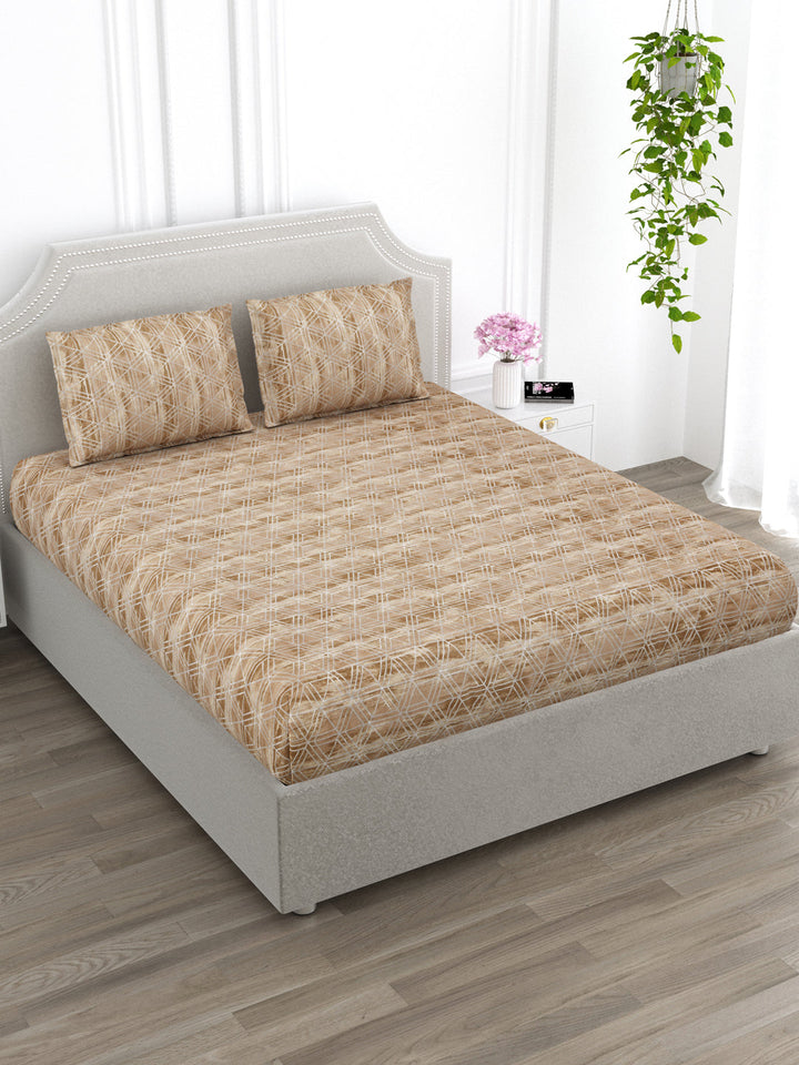 Brown Geometric Pattern Super King Size Cotton Bedsheet